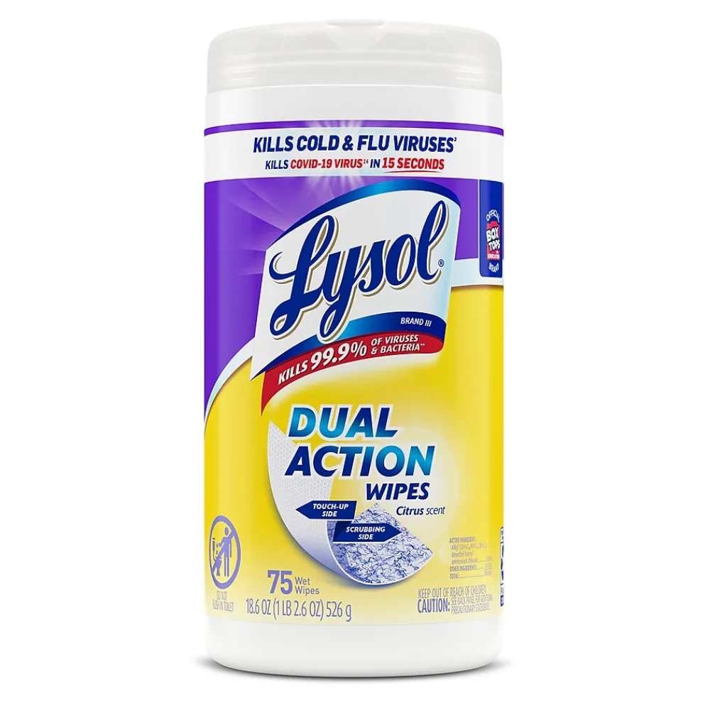 Dual Action Disinfecting Wipes, Citrus, 75 Wipes/Pack (1920081700)<Lysol New