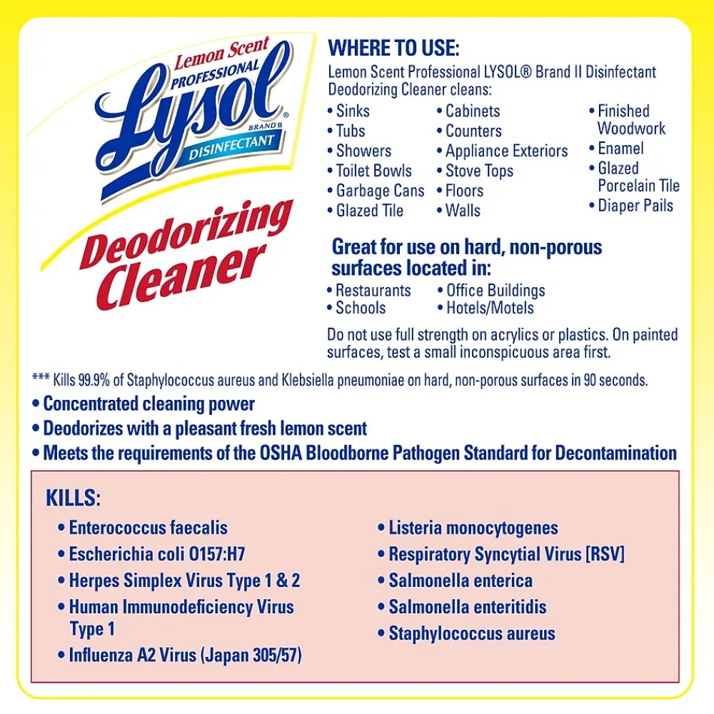 Professional Disinfecting Deodorizing Cleaner, Concentrate, Lemon Scent, 128 oz. (3624176334)<Lysol Clearance
