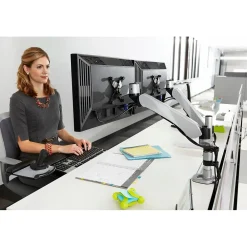 Clearance 3M ™ Dual Monitor Arm, Grab Monitor to Adjust Height, Tilt, Swivel, Rotate, Holds Monitors Up to 20 lbs. and ≤27