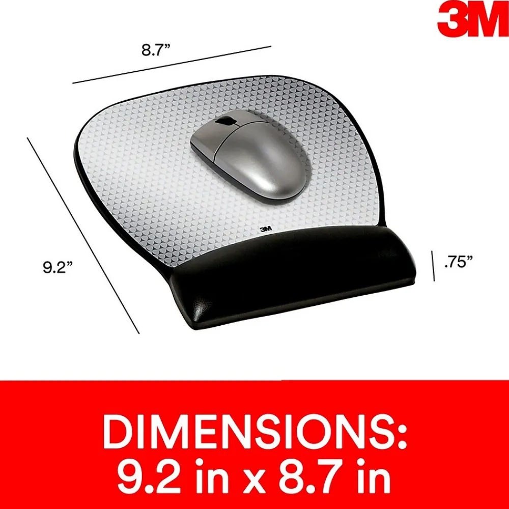 Outlet 3M ™ Precise Vertex Mouse Pad with Gel Wrist Rest, Non-Skid Base, Black/Silver (MW310LE)