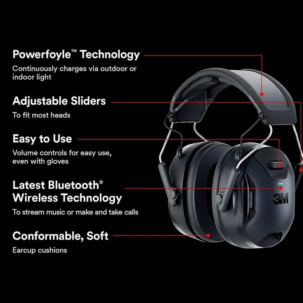 3M WorkTunes Connect and Solar Wireless Bluetooth Hearing Protector, 26 dB, Black (90573-DC)