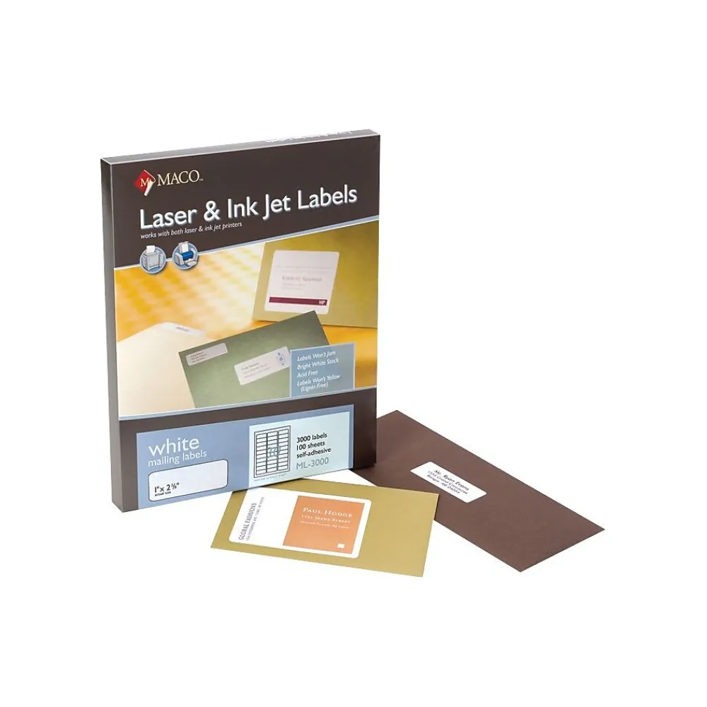 Sale Maco All Purpose Labels, 1" x 2.63", White, 3000/Box (PICML3000)