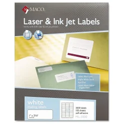 Sale Maco All Purpose Labels, 1" x 2.63", White, 3000/Box (PICML3000)
