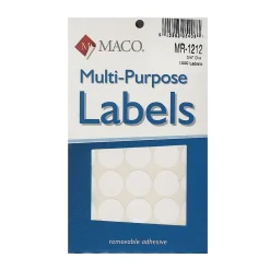 Labels|Maco Multi-Purpose Handwrite Labels, Round, 3/4" Dia., Pack Of 1000, 6/Pack (6PK-MR-1212)