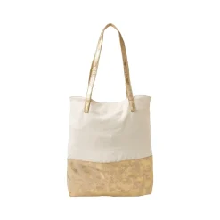 Deluxe Beige/Gold Canvas/Faux Leather Tote, Large (MS106A)<Martha Stewart Online