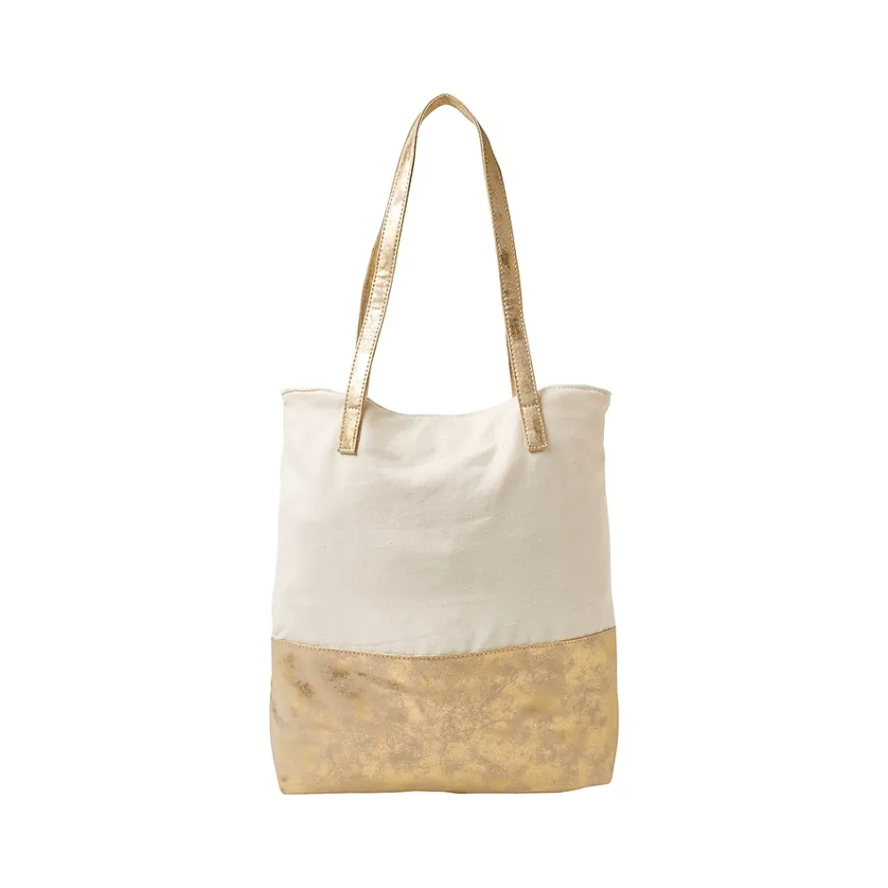 Deluxe Beige/Gold Canvas/Faux Leather Tote, Large (MS106A)<Martha Stewart Online