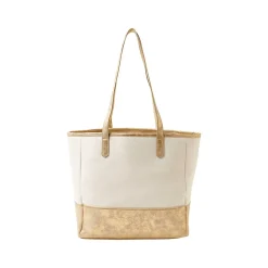 Deluxe Beige/Gold Canvas/Faux Leather Tote, Medium (MS106C)<Martha Stewart Online