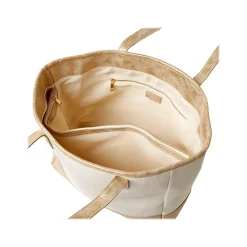 Deluxe Beige/Gold Canvas/Faux Leather Tote, Medium (MS106C)<Martha Stewart Online