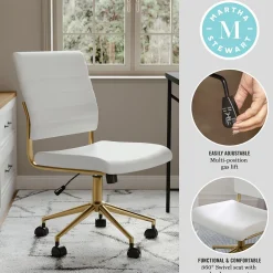 Office Chairs*Martha Stewart Ivy Armless Faux Leather Swivel Office Chair, White/Polished Brass (CH2209211WHGLD)