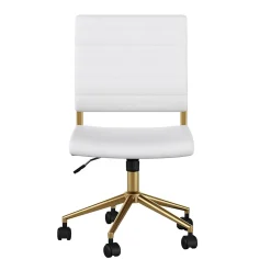 Office Chairs*Martha Stewart Ivy Armless Faux Leather Swivel Office Chair, White/Polished Brass (CH2209211WHGLD)
