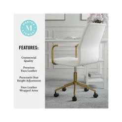 Office Chairs*Martha Stewart Taytum Ergonomic Faux Leather Swivel Office Chair, White (CH142370WHGLD)