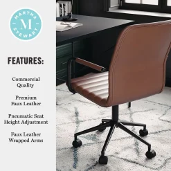 Office Chairs*Martha Stewart Taytum Faux Leather Swivel Office Chair, Saddle Brown/Oil Rubbed Bronze (CH142370BRBK)