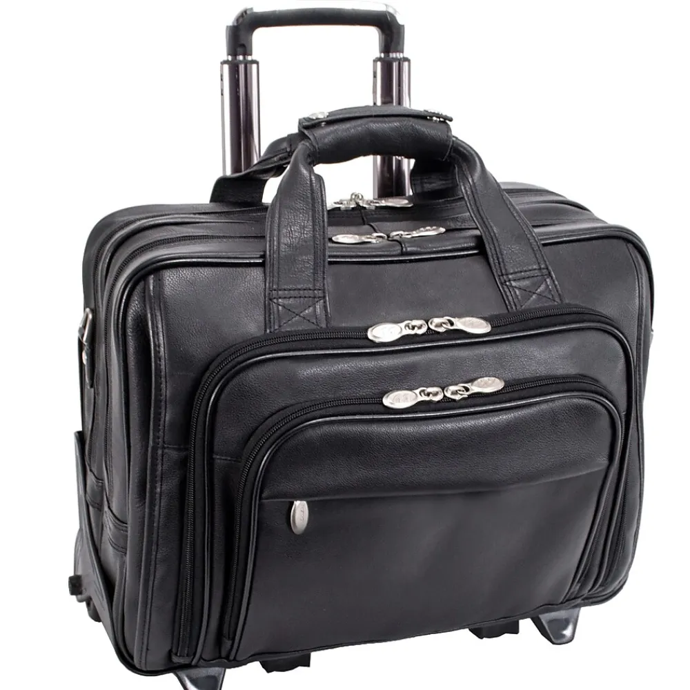 I Series Laptop Rolling Briefcase, Black Leather (43185)<McKlein Outlet