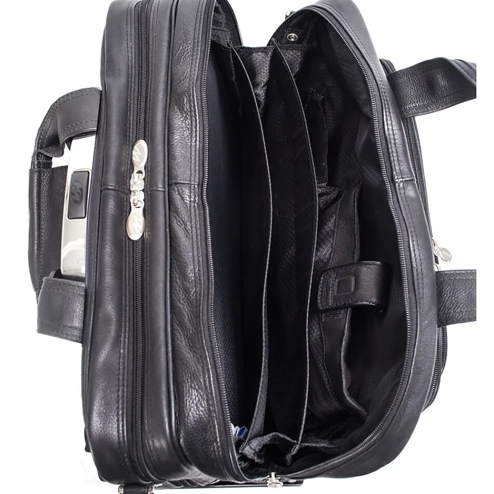 I Series Laptop Rolling Briefcase, Black Leather (43185)<McKlein Outlet