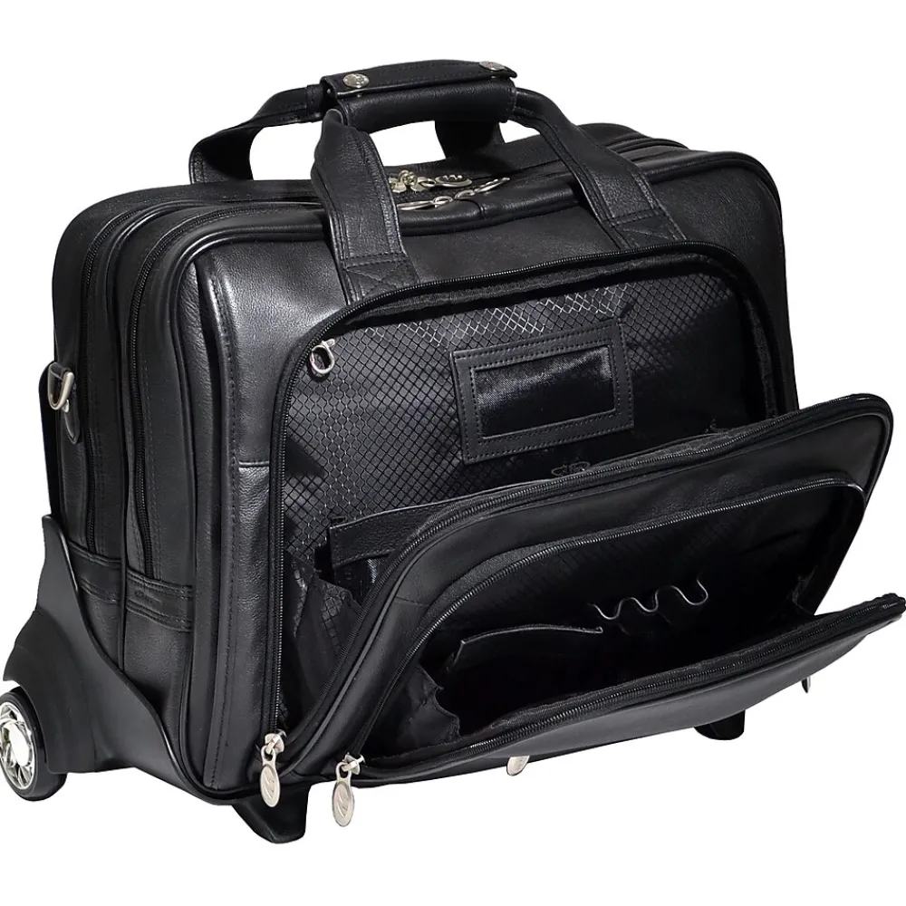 I Series Laptop Rolling Briefcase, Black Leather (43185)<McKlein Outlet