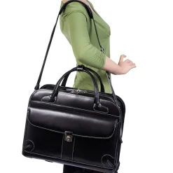 Lakewood, Checkpoint-Friendly Detachable Wheeled Laptop Briefcase, Top Grain Cowhide Leather, Black (96615)<McKlein Hot
