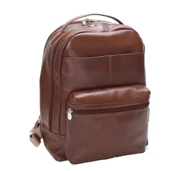 McKlein Leather Dual Compartment Laptop Backpack, Parker, Pebble Grain Calfskin Leather, Brown (88554)