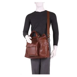 Leather Roll Top Laptop Briefcase, Edgefield, Pebble Grain Calfskin Leather, Brown (88754)<McKlein Discount