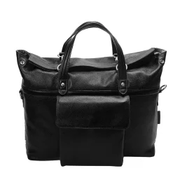 Leather Roll Top Laptop Briefcase, Edgefield, Pebble Grain Calfskin Leather, Black (88755)<McKlein Online