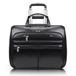 Limited Edition Laptop Rolling Briefcase, Black Leather (80505C)<McKlein