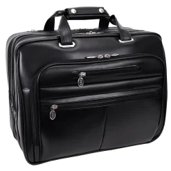 Limited Edition Laptop Rolling Briefcase, Black Leather (80505C)<McKlein