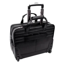 Limited Edition Laptop Rolling Briefcase, Black Leather (80505C)<McKlein