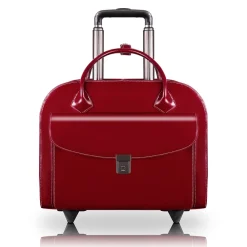 Limited Edition Laptop Rolling Briefcase, Red Leather (96146A)<McKlein