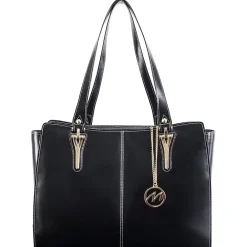 M Series, GLENNA, Genuine Cowhide Leather, Ladies' Tote with Tablet Pocket, Black (97555)<McKlein