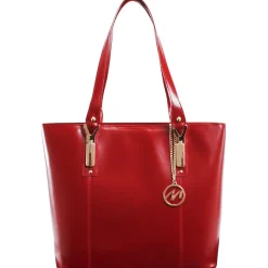 M Series, SAVARNA, Genuine Cowhide Leather, Ladies' Tote with Tablet Pocket, Red (97576)<McKlein Hot
