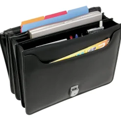 River North Triple Compartment Laptop Briefcase, Full Grain Cashmere Napa Leather, Black (43555)<McKlein Discount