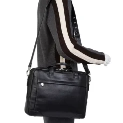 S Series Laptop Briefcase, Black Leather (15485)<McKlein Clearance