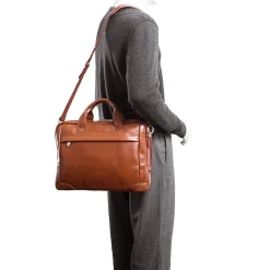 S Series Laptop Briefcase, Brown Leather (15484)<McKlein Best