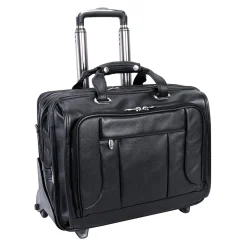 S Series Laptop Rolling Briefcase, Black Leather (15705)<McKlein Sale