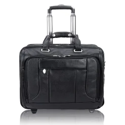 S Series Laptop Rolling Briefcase, Black Leather (15705)<McKlein Sale