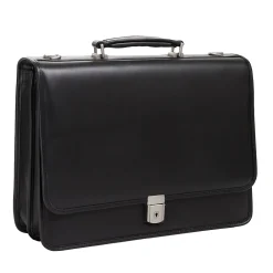 V Series, LEXINGTON, Top Grain Cowhide Leather,Flapover Double Compartment Briefcase, Black (83545)<McKlein Hot
