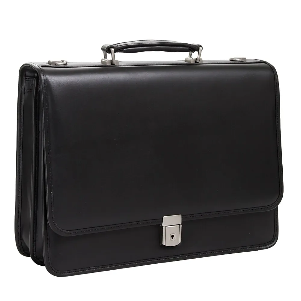 V Series, LEXINGTON, Top Grain Cowhide Leather,Flapover Double Compartment Briefcase, Black (83545)<McKlein Hot