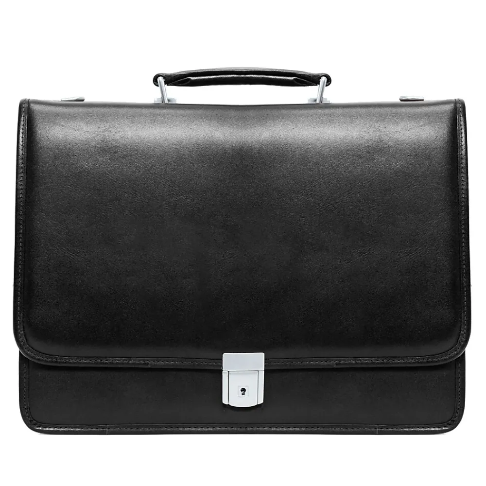 V Series, LEXINGTON, Top Grain Cowhide Leather,Flapover Double Compartment Briefcase, Black (83545)<McKlein Hot