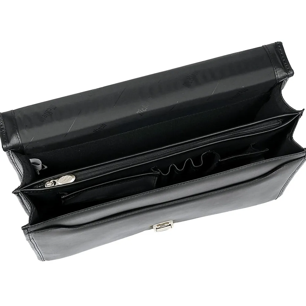 V Series, LEXINGTON, Top Grain Cowhide Leather,Flapover Double Compartment Briefcase, Black (83545)<McKlein Hot