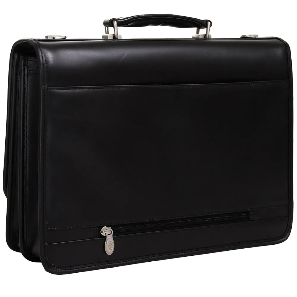 V Series, LEXINGTON, Top Grain Cowhide Leather,Flapover Double Compartment Briefcase, Black (83545)<McKlein Hot