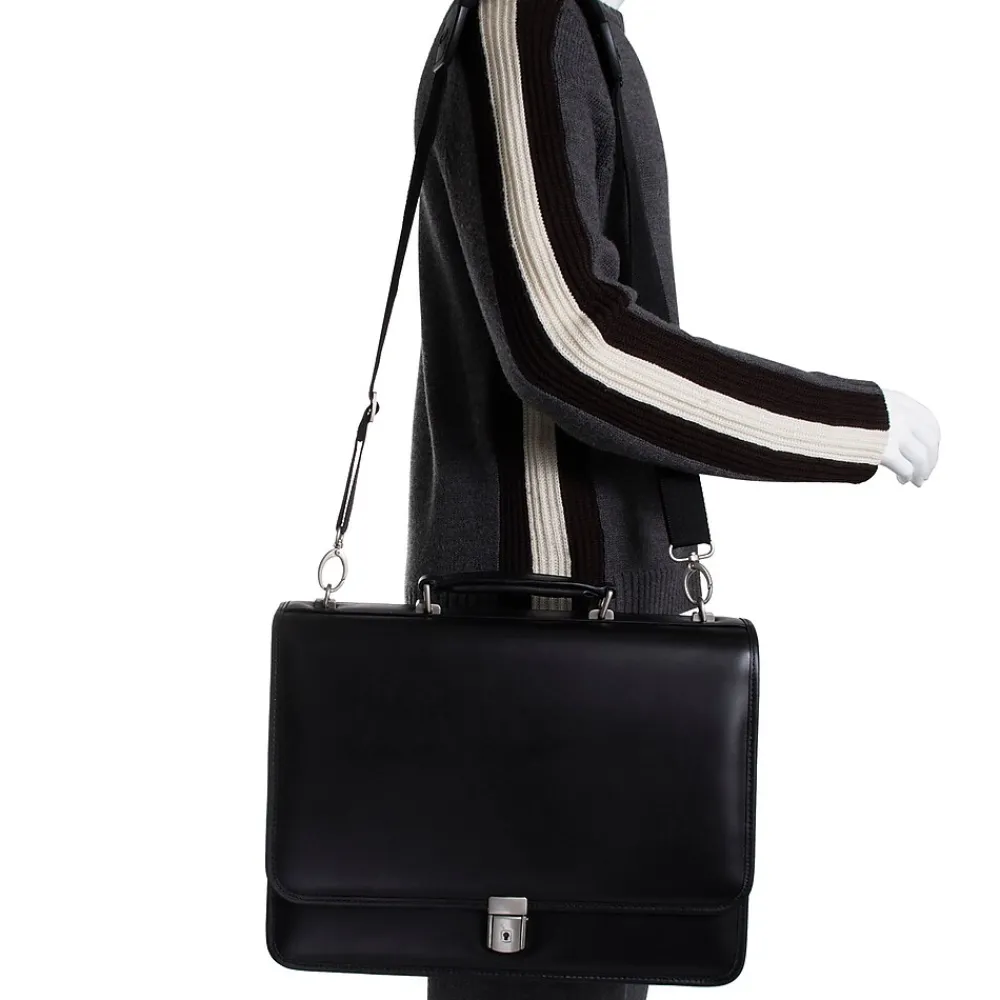 V Series, LEXINGTON, Top Grain Cowhide Leather,Flapover Double Compartment Briefcase, Black (83545)<McKlein Hot