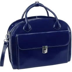USA 15.4" Leather Wheeled Ladies' Laptop Briefcase, Blue (94367)<McKlein Sale