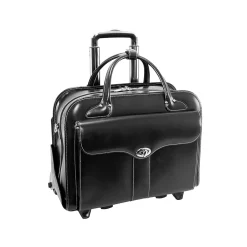 USA Berkeley W Series Leather Rolling Briefcase, Black (97045)<McKlein Clearance