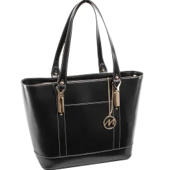 USA Leather Ladies' Tote with Tablet Pocket, Black (4T9994)<McKlein