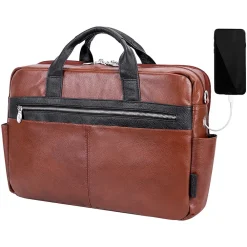 USA SOUTHPORT U Series Leather Dual Compartment Briefcase, Brown (19100)<McKlein Best