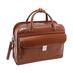 USA W Series LAKEWOOD Ladies' Leather Check-Point Friendly Briefcase, Brown (96614)<McKlein New