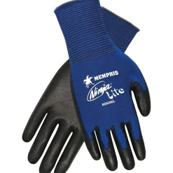 MCR Safety ® Ninja® Lite Polyurethane Coated Palm and Fingertip Dipped Gloves, Blue, Medium, 12/Pair