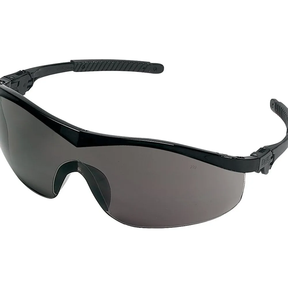 Crews MCR Safety Storm® Lightweight Safety Glasses, Wrap-around Frame, Scratch Resistant, Ratchet Temples, Black Frame, Gray Lens