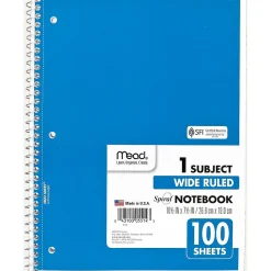 Subject Notebooks|Mead Spiral 1-Subject Notebook, 8" x 10.5", Wide Ruled, 100 Sheets (MEA05514)