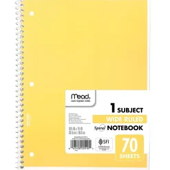 Subject Notebooks|Mead 1-Subject Notebook, 8.0" x 10.5", Wide Ruled, 70 Sheets, Yellow (05510AZ7)