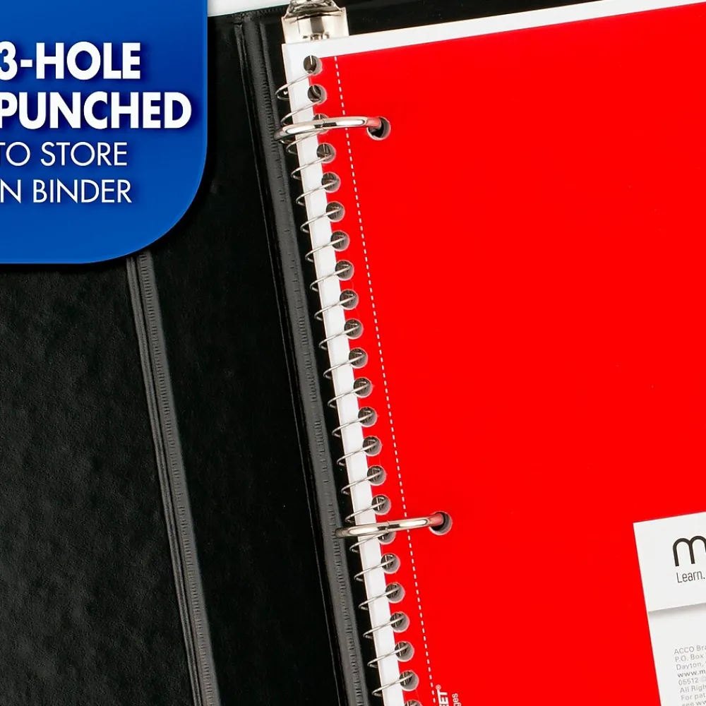 Subject Notebooks|Mead 5-Subject Notebook, 8.5" x 11", College Ruled, 200 Sheets, Assorted Colors, Each (06780)